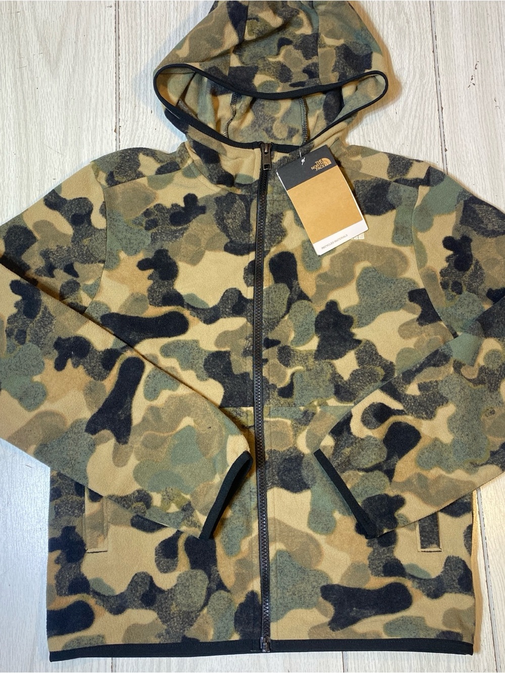 The North Face Teen Glacier Full Zip Hooded Fleece Jacket Camo Size L (12) NEW